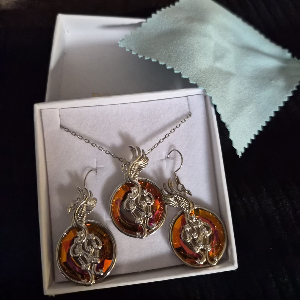 Bold Silver and Orange Phoenix Jewelry Set